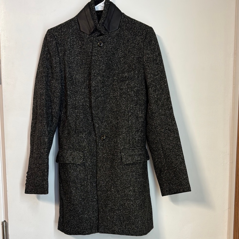 Charcoal Blazer with High Collar and Tailored Fit